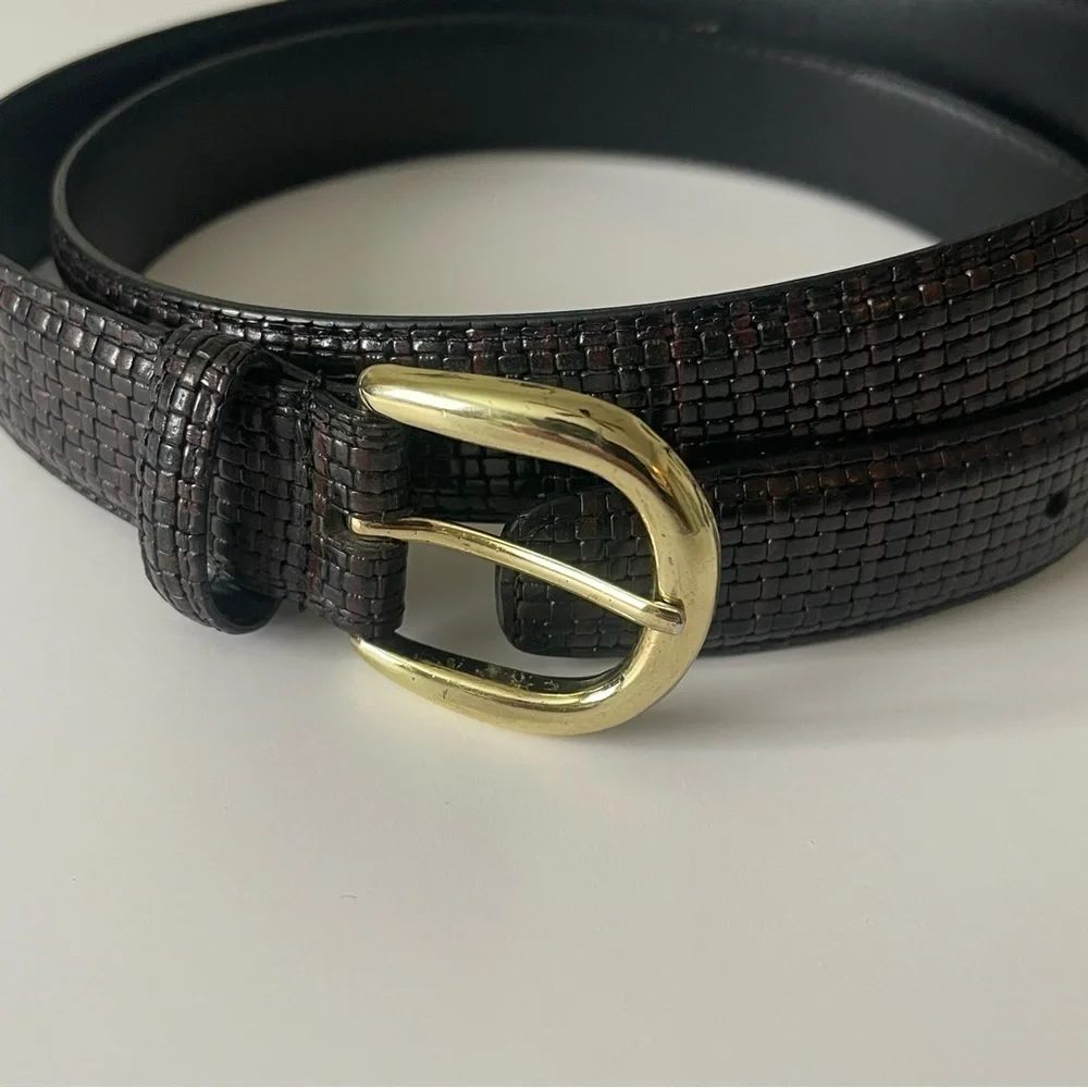 Genuine Leather Belt Black Brown Print Pattern Size 38 Unisex
